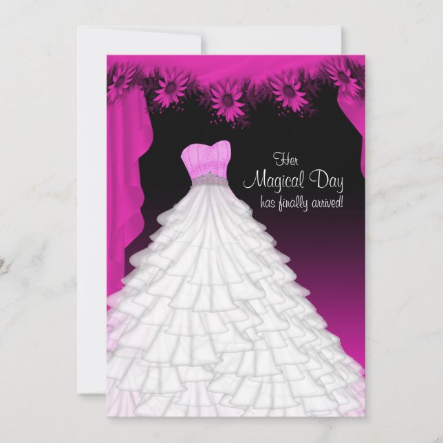 Invitation Fête Fuchsia Hot rose Daisy Quinceanera (Devant)