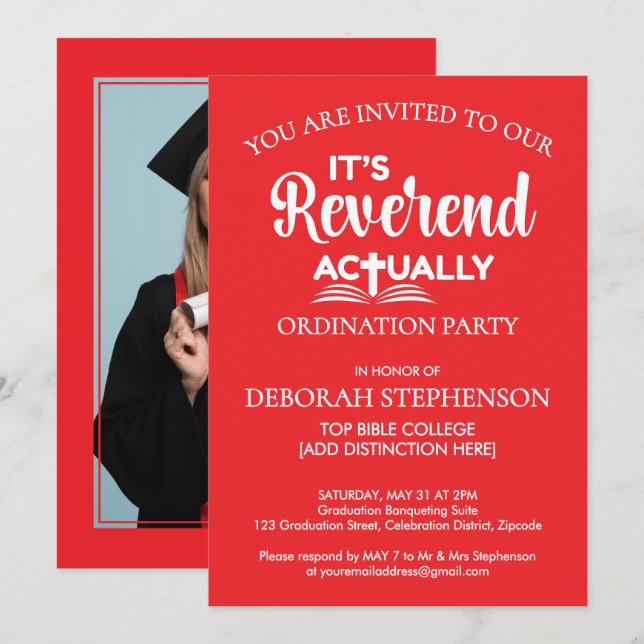 Invitation Fête Fun C'EST ACTUALLY RÉVÉREND Ordination (Devant / Derrière)