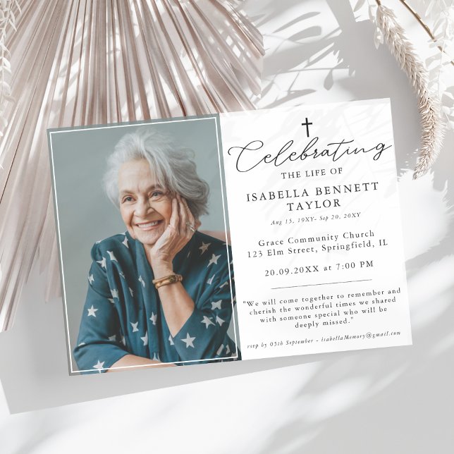 Invitation Fête funéraire simple Croix religieuse Photo (Créateur téléchargé)