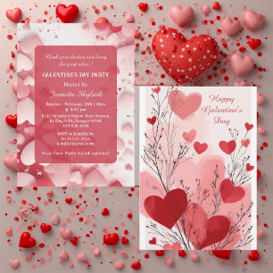 Invitation Fête Galentine's Day Pastel Cœurs Moderne Ivoire 