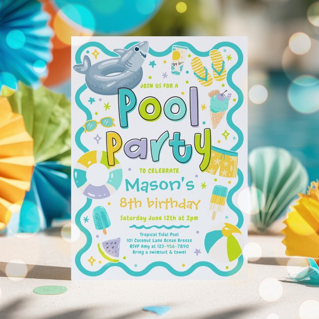 Invitation Fête Garçon Piscine Été Tropical Nage Anniversaire (Créateur téléchargé)