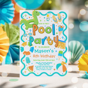 Invitation Fête Garçon Piscine Été Tropical Natation Annivers