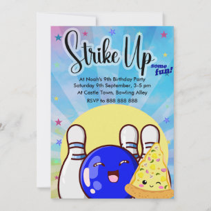 Invitation Fête Garçons Bleus Bowling Teinture Tie-Dye