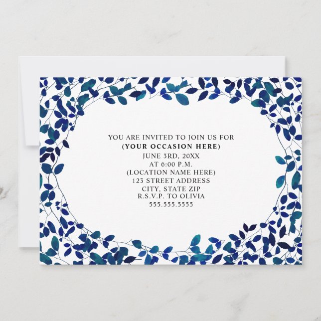 Invitation Fête générique botanique bleue tout usage (Devant)