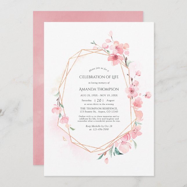 Invitation Fête Géométrique de la vie en fleurs de cerisier r (Devant / Derrière)