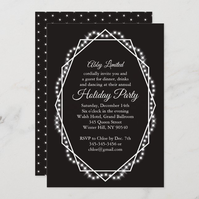 Invitation Fête Géométrique Étincelle Entreprise Parti Noir (Devant / Derrière)