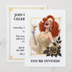 Invitation Fête Glam Luxe Diva Glamour en Or Personnaliser