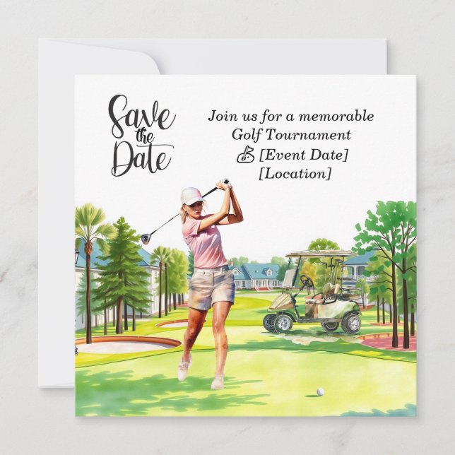 Invitation Fête Golf "Save the Date" pour golfeuse (Devant)