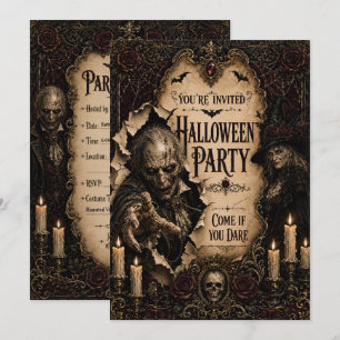 Invitation Fête gothique d'Halloween I avec une sorcière effr