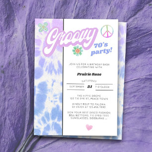 Invitation Fête Groovy 70's Anniversaire Tie Dye Pastel