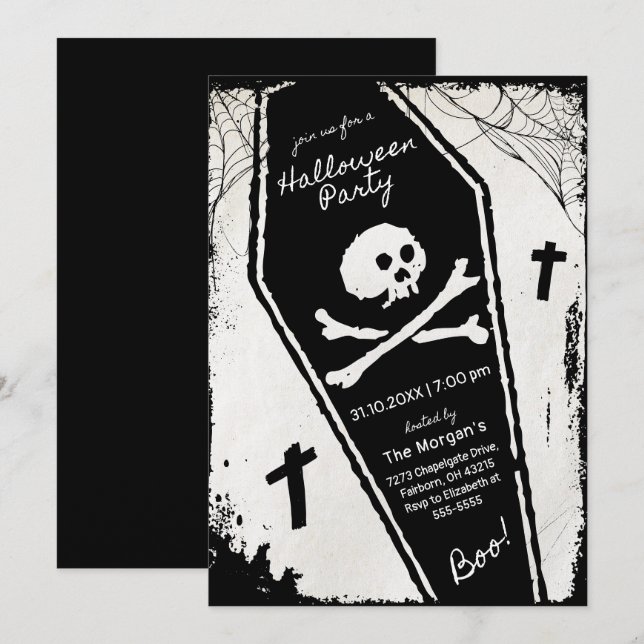 Invitation Fête Halloween à la main noire et blanche (Devant / Derrière)