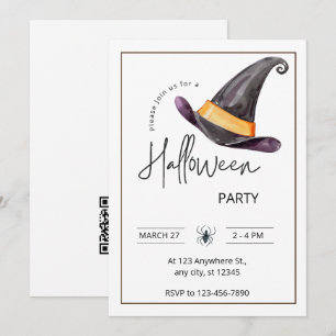 Invitation Fête Halloween blanche et noire de marque personna
