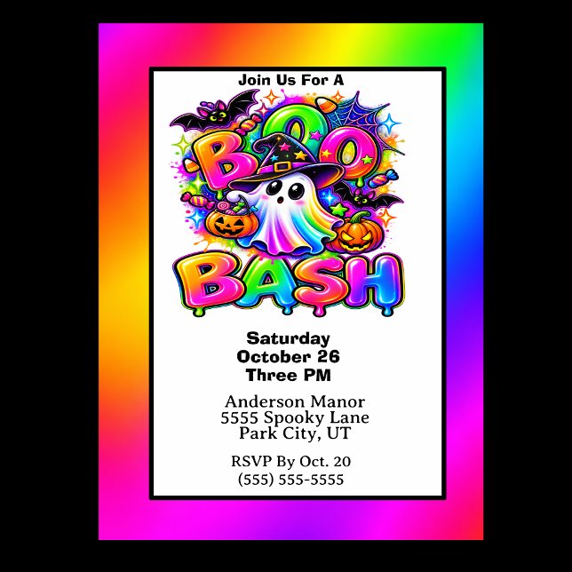 Invitation Fête Halloween Boo Bash Colorée (Colorful Boo Bash Halloween Party Invitation For Children.)
