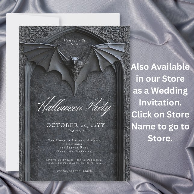 Invitation Fête Halloween de la Tombe de Chauve-souris Gothiq (Créateur téléchargé)