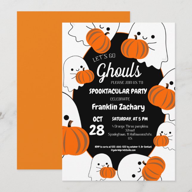 Invitation Fête Halloween des goules, fantômes mignons et cit (Devant / Derrière)