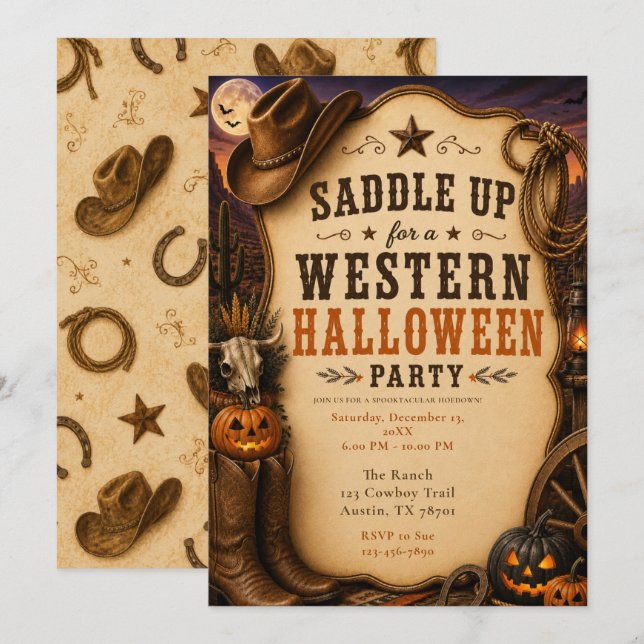 Invitation Fête Halloween occidentale (Devant / Derrière)