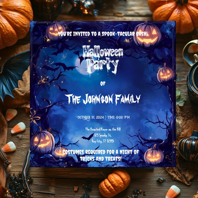 Invitation Fête Halloween sombre et hantée avec citrouilles e (Créateur téléchargé)