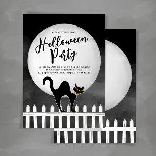 Invitation Fête Halloween sur mesure avec chat noir effrayant