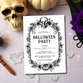 Invitation Fête Halloween Vintage Gothique Crâne Squelette Ma