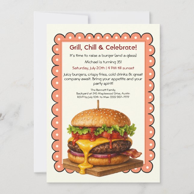 Invitation Fête Hamburger | Célébration Amusante de Burger (Devant)