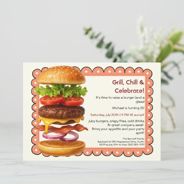 Invitation Fête Hamburger | Célébration Amusante de Burger (Debout devant)