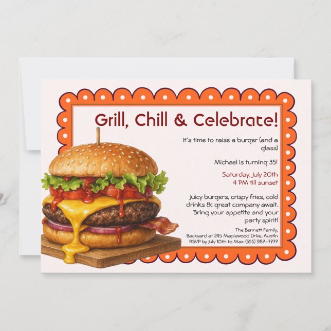 Invitation Fête Hamburger | Célébration Amusante de Burger (Devant)