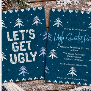 Invitation Fête Hanukkah Hiver Sweat Ugly Bleu et Blanc
