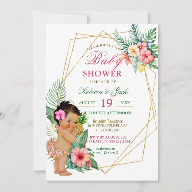 Invitation Fête Hawaïenne Fille Bébé Luau Tropicale (Devant)
