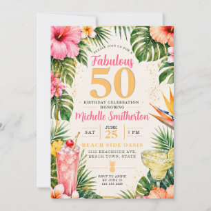 Invitation Fête Hawaïenne Florale Tropicale Fantastique 50 An