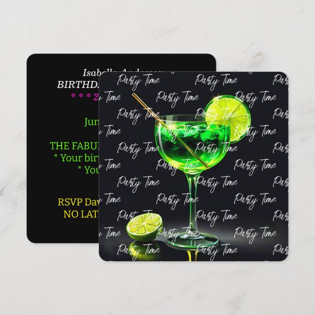 Invitation Fête Heure Neon Populaire Personnalisé (Devant / Derrière)