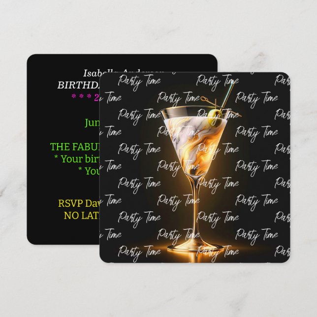 Invitation Fête Heure Neon tendance Personnalisé (Devant / Derrière)