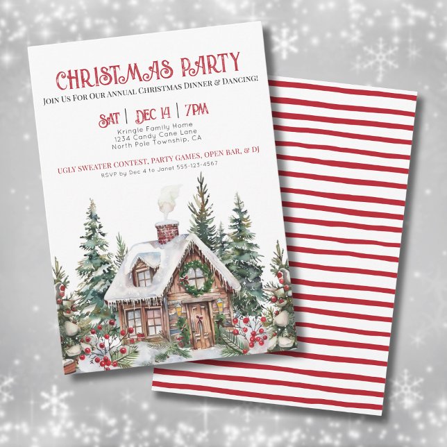 Invitation Fête hivernale aquarelle de Noël (Festive Winter Watercolor Christmas Party Invitation)