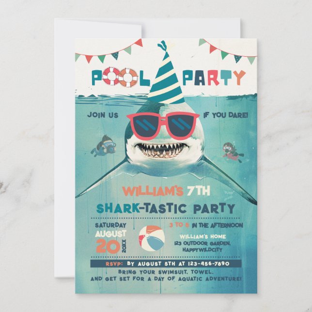 Invitation Fête incroyable au bassin aux requins (Devant)