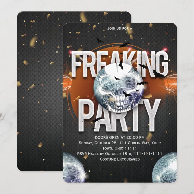 Invitation Fête Incroyable Halloween Disco Crâne (Devant / Derrière)