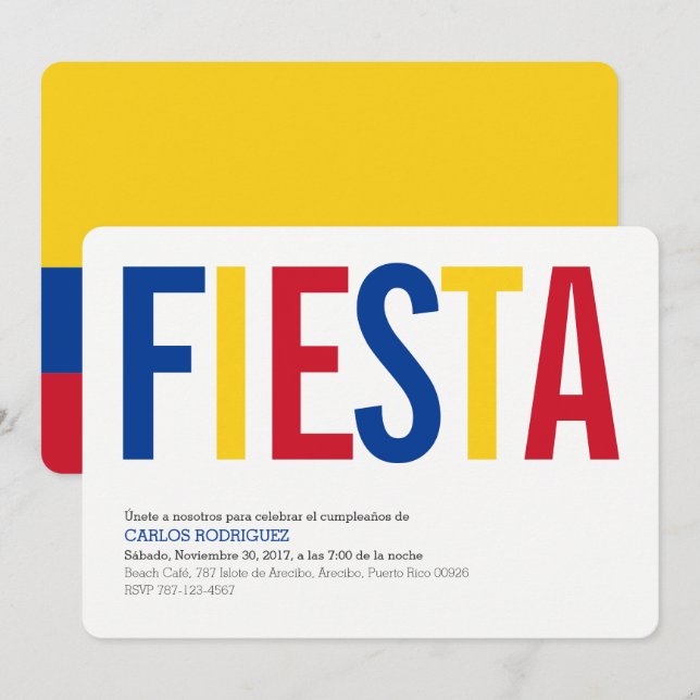 Invitation Fête: Invitations: Colombie: Drapeau Colombien (Devant / Derrière)