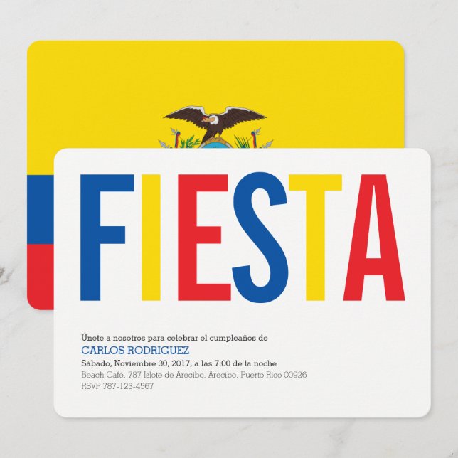 Invitation Fête :Invitations: Equateur : Drapeau équatorien (Devant / Derrière)