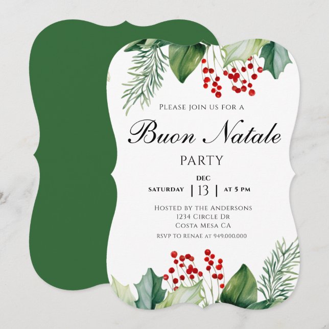 Invitation Fête italienne de Noël Buon Natale (Devant / Derrière)