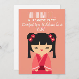 Invitation Fête japonaise à thème rose mignon
