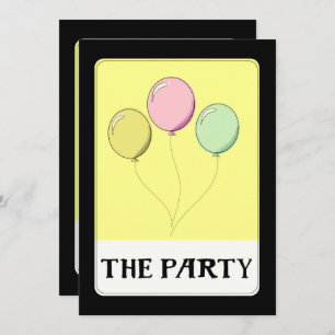Invitation FÊTE Jaune Tarot Style Ballons d'anniversaire