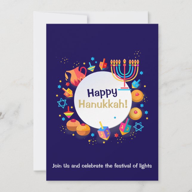 Invitation Fête joyeuse de Hanoukka Fête juive Menorah dorée (Devant)