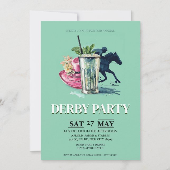 Invitation fête Kentucky Derby Mint Julep Derby H (Devant)