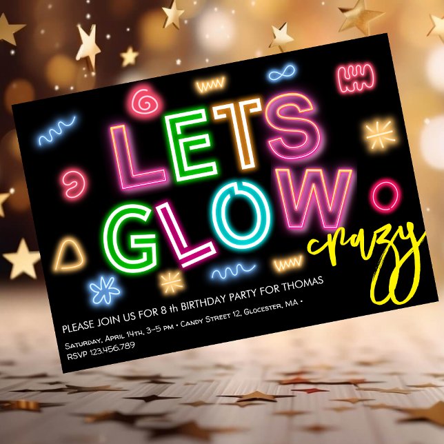 Invitation Fête laser d'anniversaire de néon fou (Créateur téléchargé)