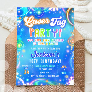 Invitation Fête Laser Tag Neon Lasergame Glow Anniversaire Ga