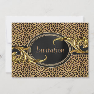 Invitation Fête Léopard Or Noir