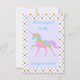 Invitation Fête licorne pastel scintillante