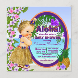 Invitation Fête Luau Hula Fille Tropicale Hawaïenne Baby Show