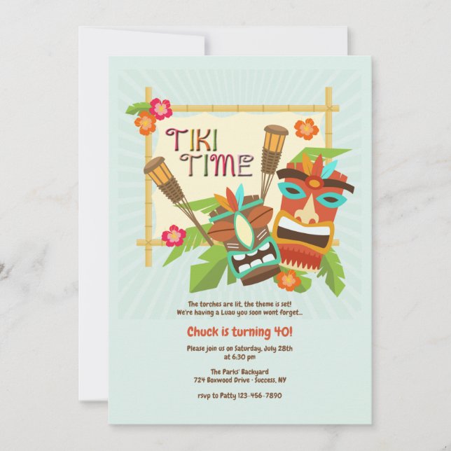 Invitation Fête Luau Tiki (Devant)