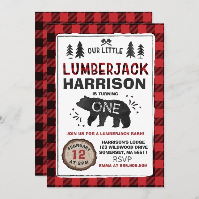 Invitation Fête Lumberjack Anniversaire (Devant / Derrière)
