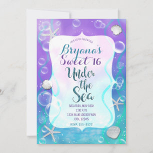 Invitation Fête Magique de 16 Ans Sous l'Océan Violet Turquoi