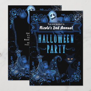 Invitation Fête magique d'Halloween Lumières bleues à éclat d